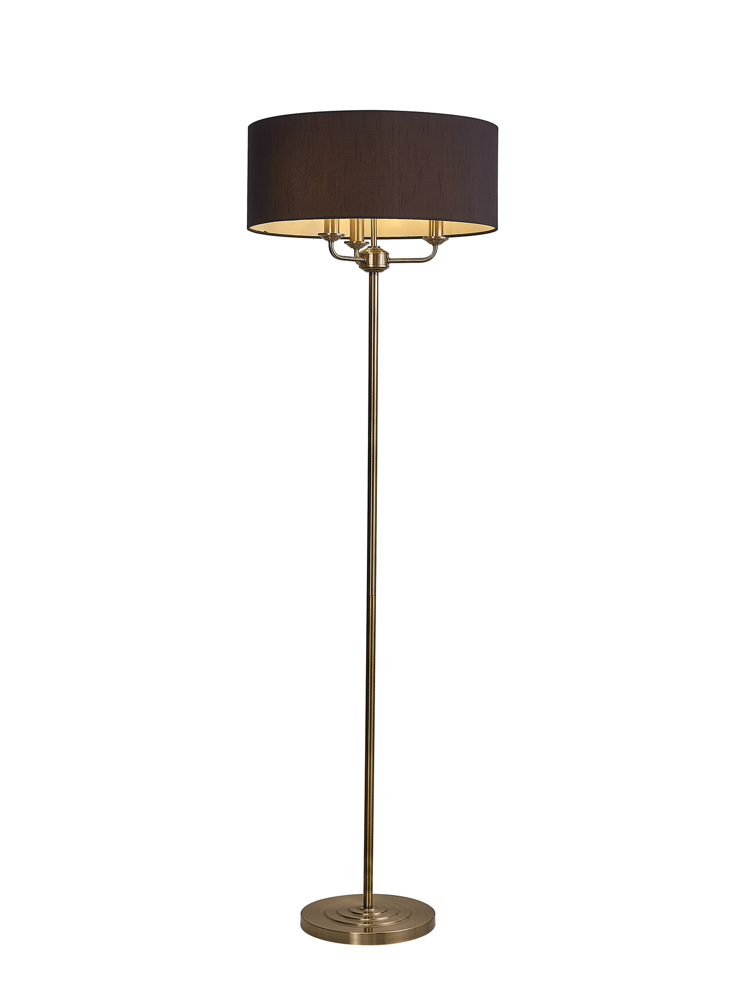 DK0912  Banyan 45cm 3 Light Floor Lamp Antique Brass, Black